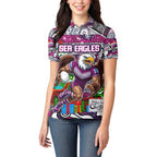 Custom Sea Eagles Rugby Merry Christmas Women Polo Shirt Indigenous Australian Art