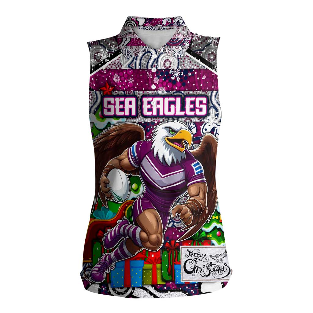 Custom Sea Eagles Rugby Merry Christmas Women Sleeveless Polo Shirt Indigenous Australian Art