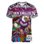Custom Sea Eagles Rugby Merry Christmas Women V-Neck T-Shirt Indigenous Australian Art
