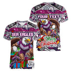 Custom Sea Eagles Rugby Merry Christmas Women V-Neck T-Shirt Indigenous Australian Art