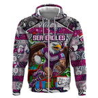 Custom Sea Eagles Rugby Merry Christmas Zip Hoodie Indigenous Australian Art
