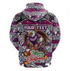 Custom Sea Eagles Rugby Merry Christmas Zip Hoodie Indigenous Australian Art