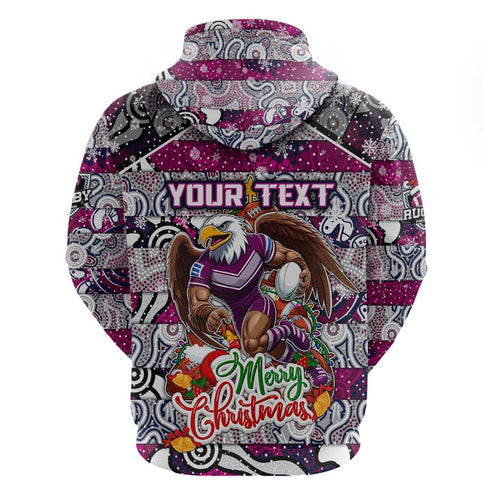Custom Sea Eagles Rugby Merry Christmas Zip Hoodie Indigenous Australian Art