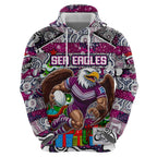 Custom Sea Eagles Rugby Merry Christmas Zip Hoodie Indigenous Australian Art