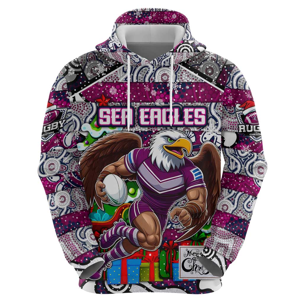 Custom Sea Eagles Rugby Merry Christmas Zip Hoodie Indigenous Australian Art