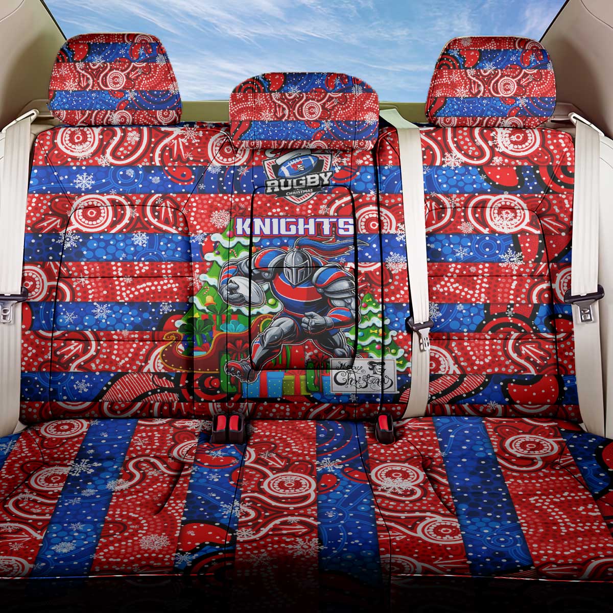 Knights Rugby Merry Christmas Back Car Seat Cover Indigenous Australian Art