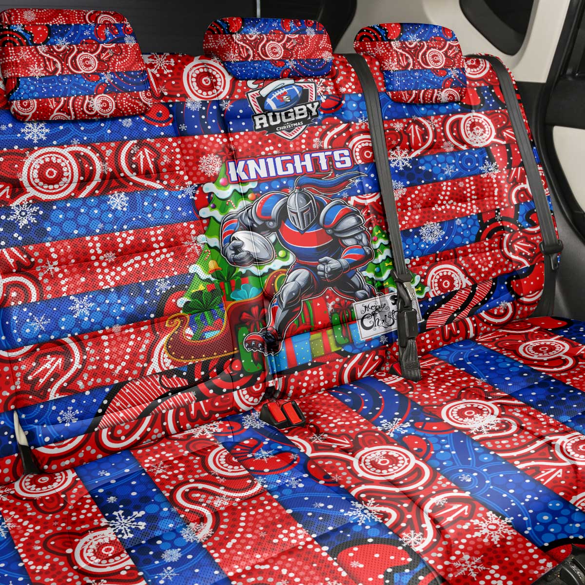 Knights Rugby Merry Christmas Back Car Seat Cover Indigenous Australian Art