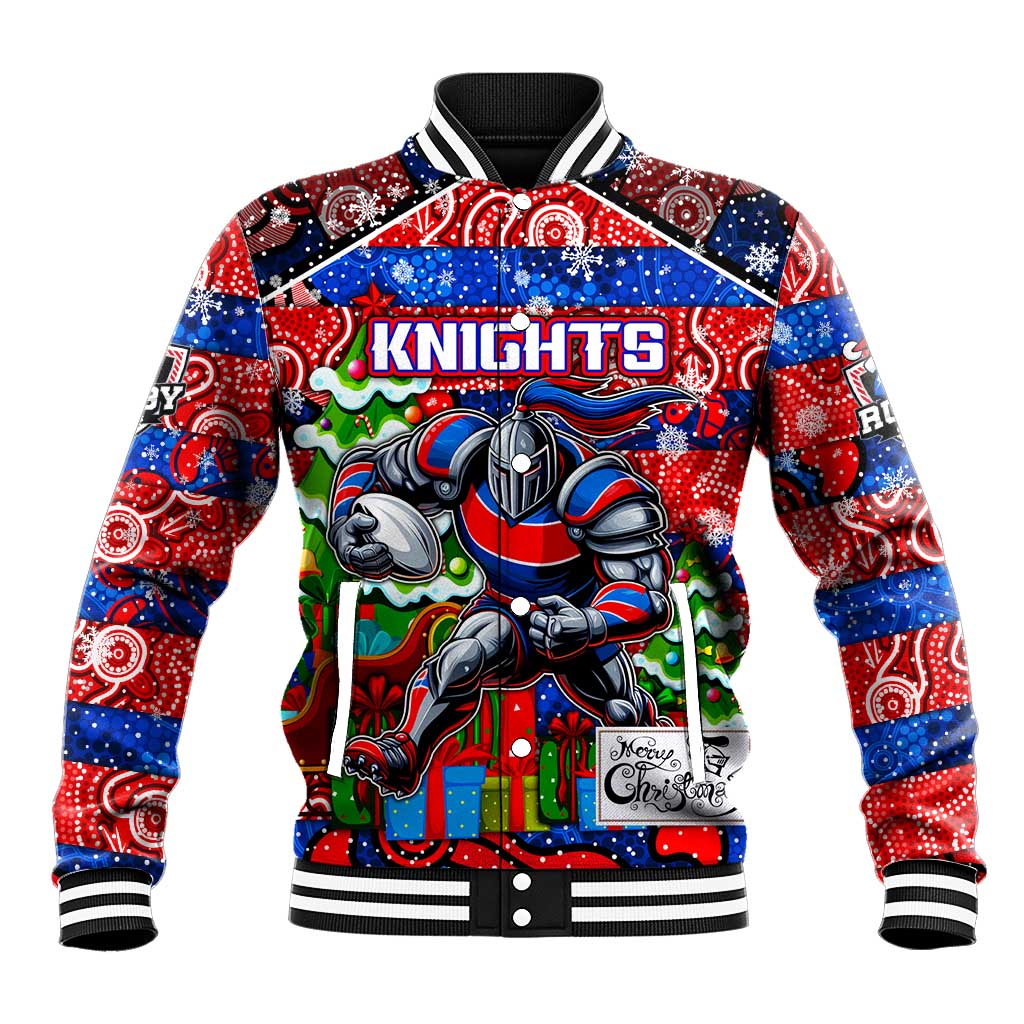 Custom Knights Rugby Merry Christmas Baseball Jacket Indigenous Australian Art