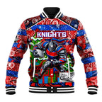 Custom Knights Rugby Merry Christmas Baseball Jacket Indigenous Australian Art