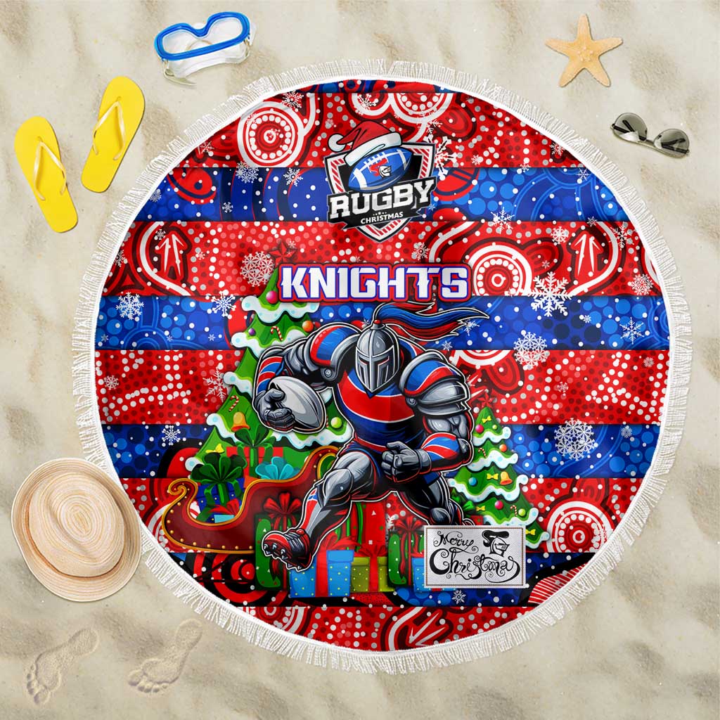 Knights Rugby Merry Christmas Beach Blanket Indigenous Australian Art
