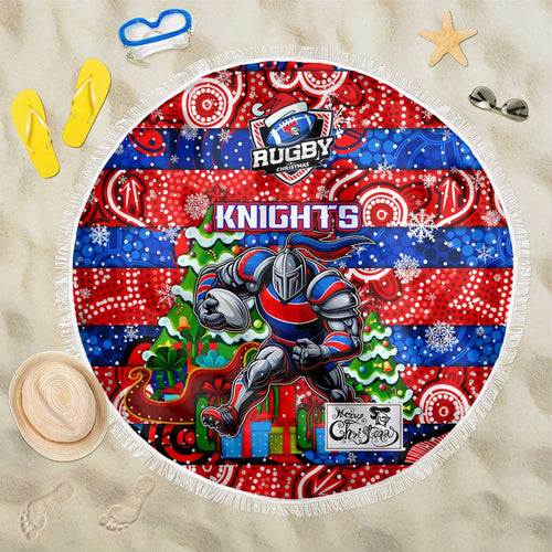 Knights Rugby Merry Christmas Beach Blanket Indigenous Australian Art