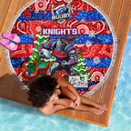 Knights Rugby Merry Christmas Beach Blanket Indigenous Australian Art
