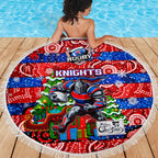 Knights Rugby Merry Christmas Beach Blanket Indigenous Australian Art