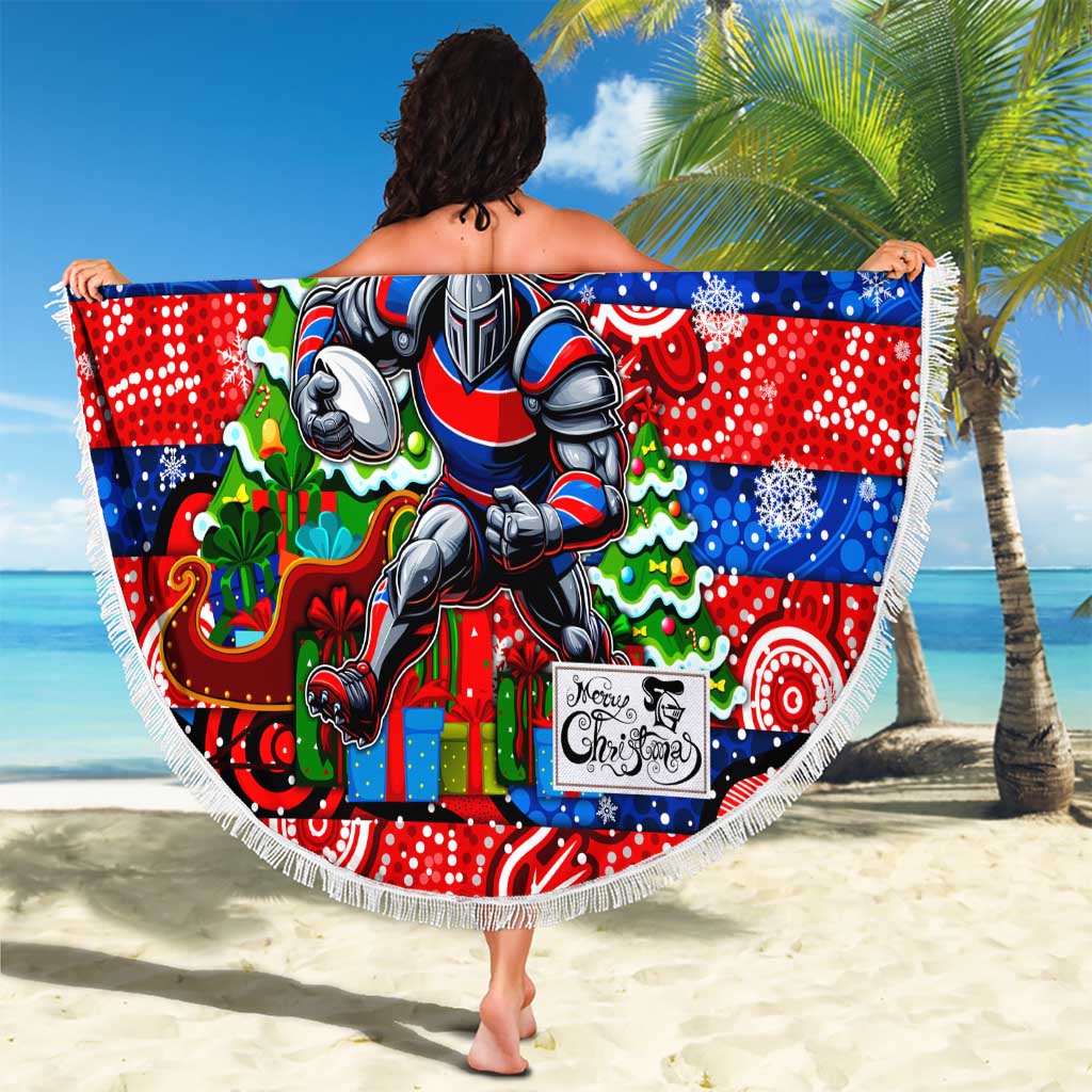 Knights Rugby Merry Christmas Beach Blanket Indigenous Australian Art