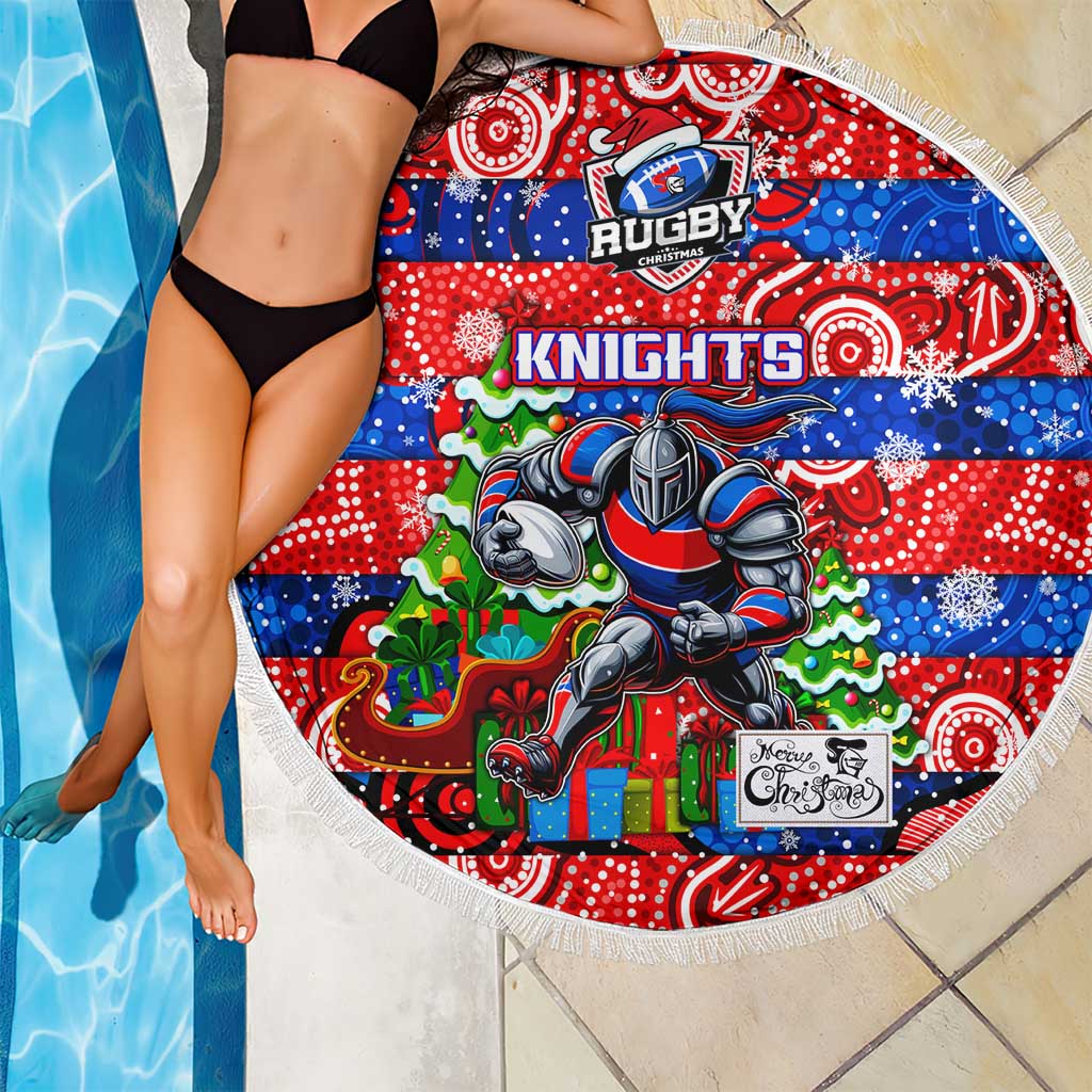 Knights Rugby Merry Christmas Beach Blanket Indigenous Australian Art