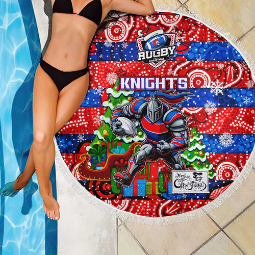 Knights Rugby Merry Christmas Beach Blanket Indigenous Australian Art