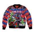 Custom Knights Rugby Merry Christmas Bomber Jacket Indigenous Australian Art