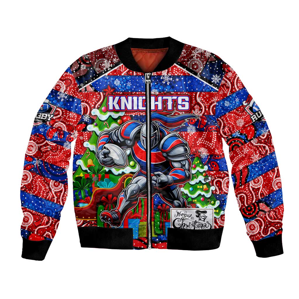 Custom Knights Rugby Merry Christmas Bomber Jacket Indigenous Australian Art