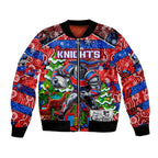 Custom Knights Rugby Merry Christmas Bomber Jacket Indigenous Australian Art