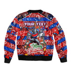 Custom Knights Rugby Merry Christmas Bomber Jacket Indigenous Australian Art
