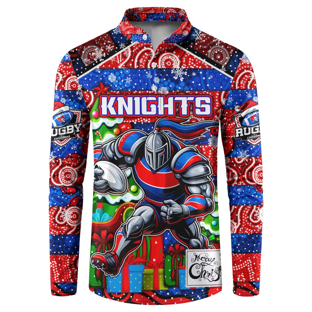 Custom Knights Rugby Merry Christmas Button Sweatshirt Indigenous Australian Art