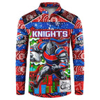 Custom Knights Rugby Merry Christmas Button Sweatshirt Indigenous Australian Art
