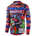 Custom Knights Rugby Merry Christmas Button Sweatshirt Indigenous Australian Art