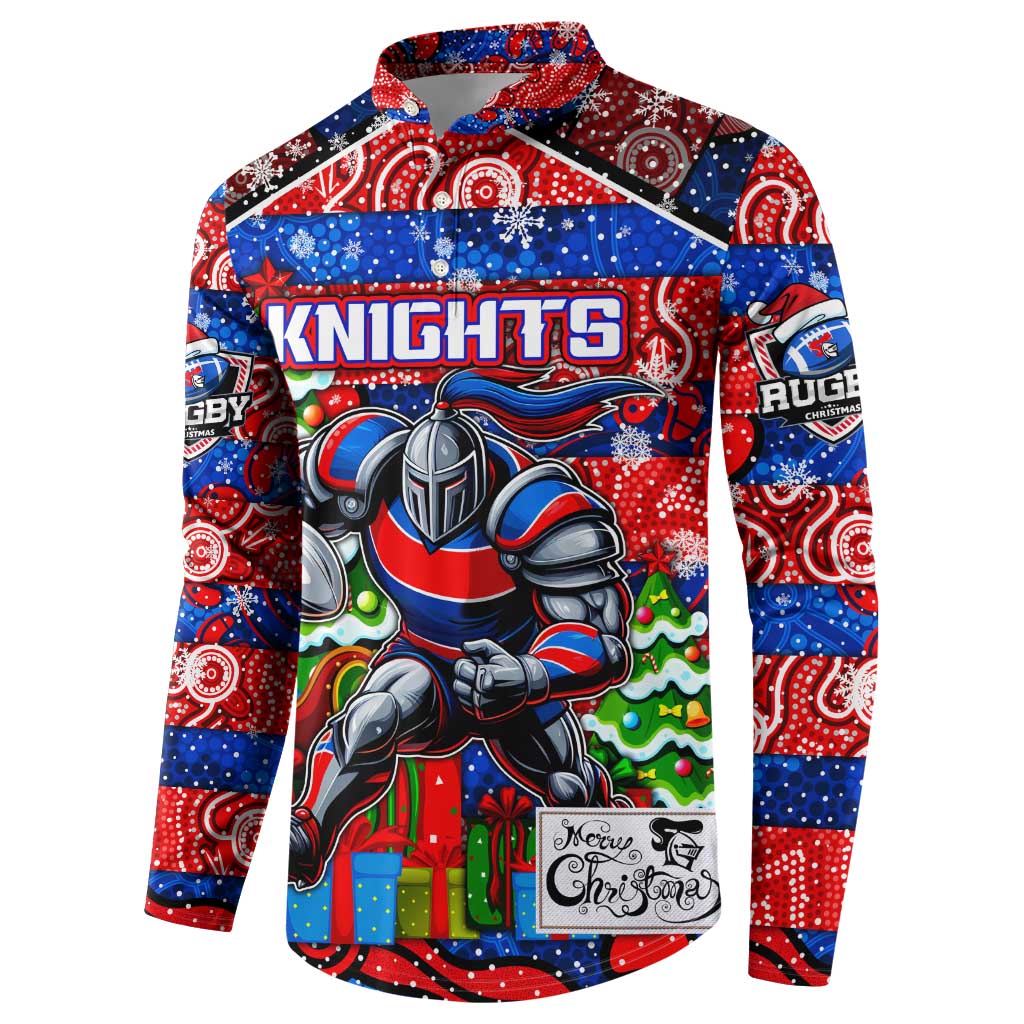 Custom Knights Rugby Merry Christmas Button Sweatshirt Indigenous Australian Art
