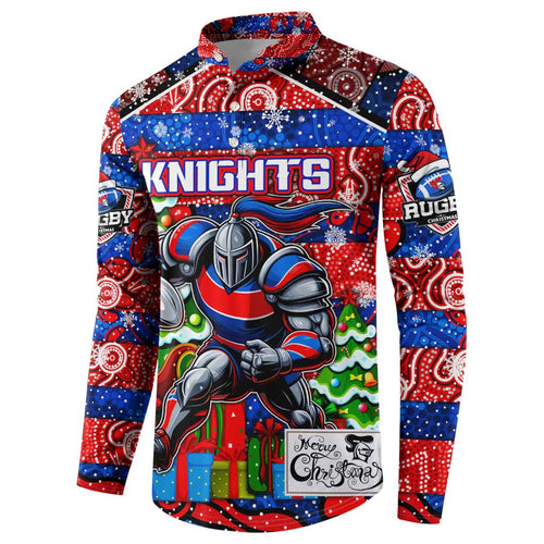 Custom Knights Rugby Merry Christmas Button Sweatshirt Indigenous Australian Art