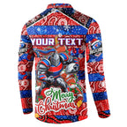 Custom Knights Rugby Merry Christmas Button Sweatshirt Indigenous Australian Art