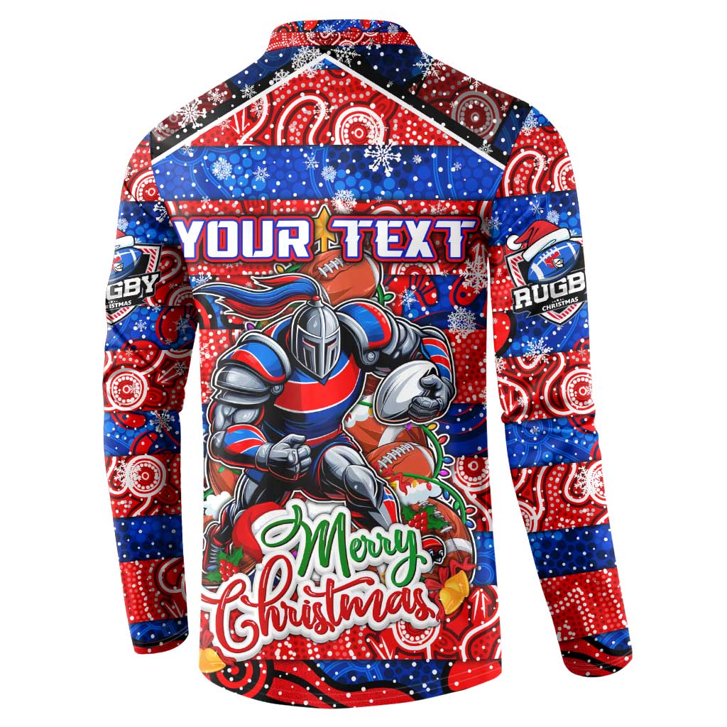 Custom Knights Rugby Merry Christmas Button Sweatshirt Indigenous Australian Art