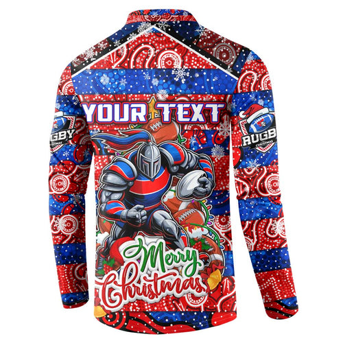 Custom Knights Rugby Merry Christmas Button Sweatshirt Indigenous Australian Art