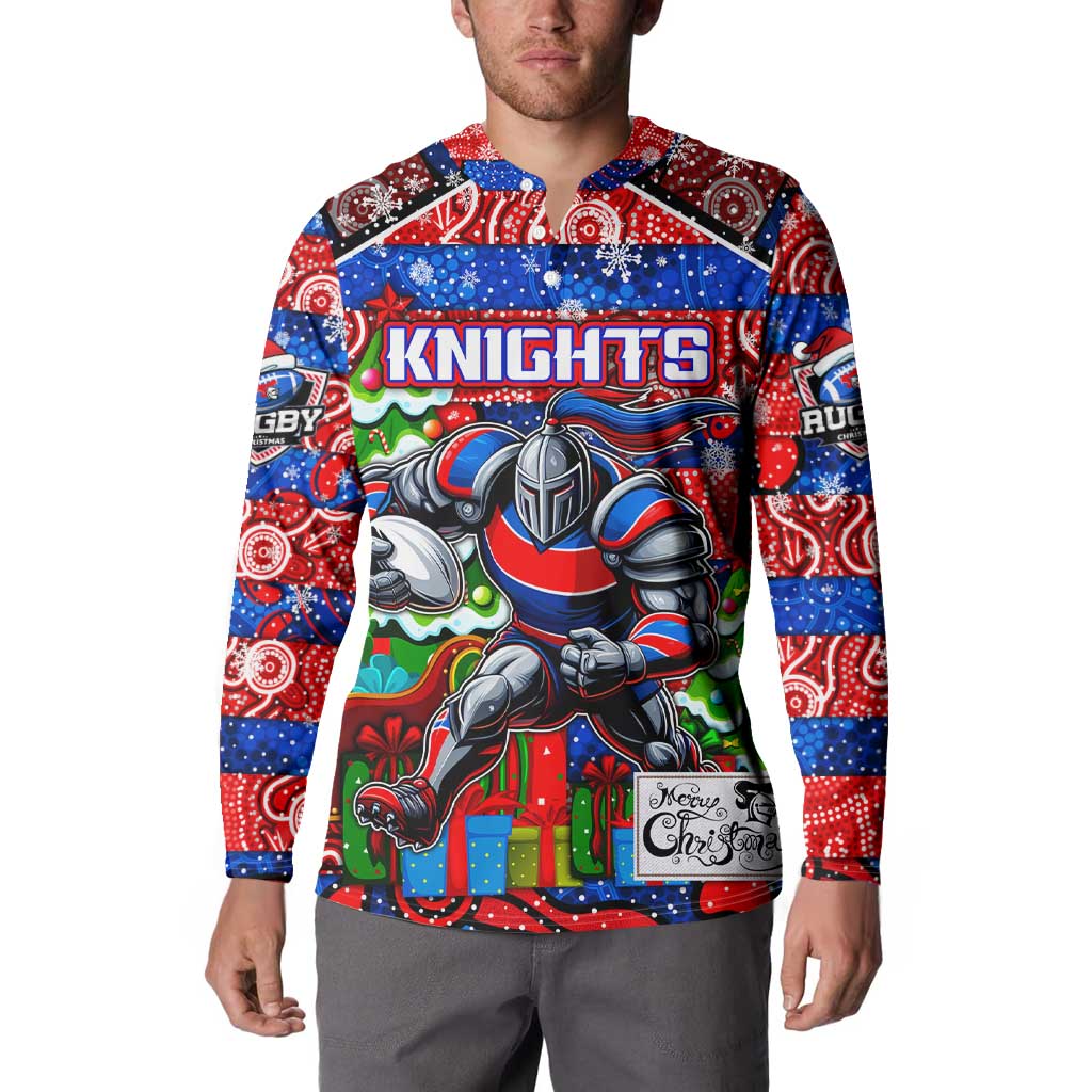 Custom Knights Rugby Merry Christmas Button Sweatshirt Indigenous Australian Art