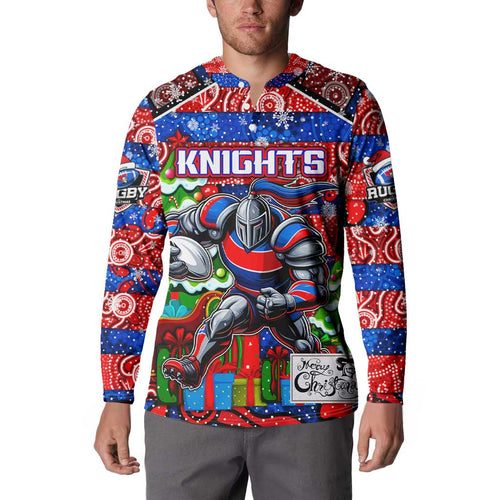 Custom Knights Rugby Merry Christmas Button Sweatshirt Indigenous Australian Art