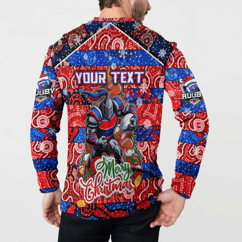 Custom Knights Rugby Merry Christmas Button Sweatshirt Indigenous Australian Art