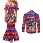 Custom Knights Rugby Merry Christmas Couples Matching Mermaid Dress and Long Sleeve Button Shirt Indigenous Australian Art