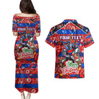 Custom Knights Rugby Merry Christmas Couples Matching Puletasi and Hawaiian Shirt Indigenous Australian Art