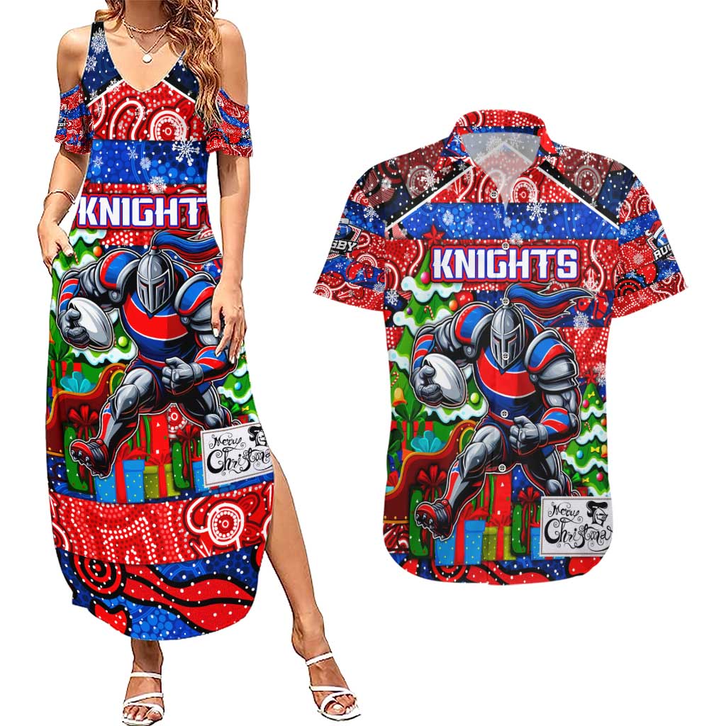 Custom Knights Rugby Merry Christmas Couples Matching Summer Maxi Dress and Hawaiian Shirt Indigenous Australian Art