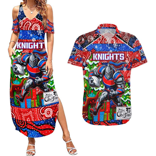 Custom Knights Rugby Merry Christmas Couples Matching Summer Maxi Dress and Hawaiian Shirt Indigenous Australian Art