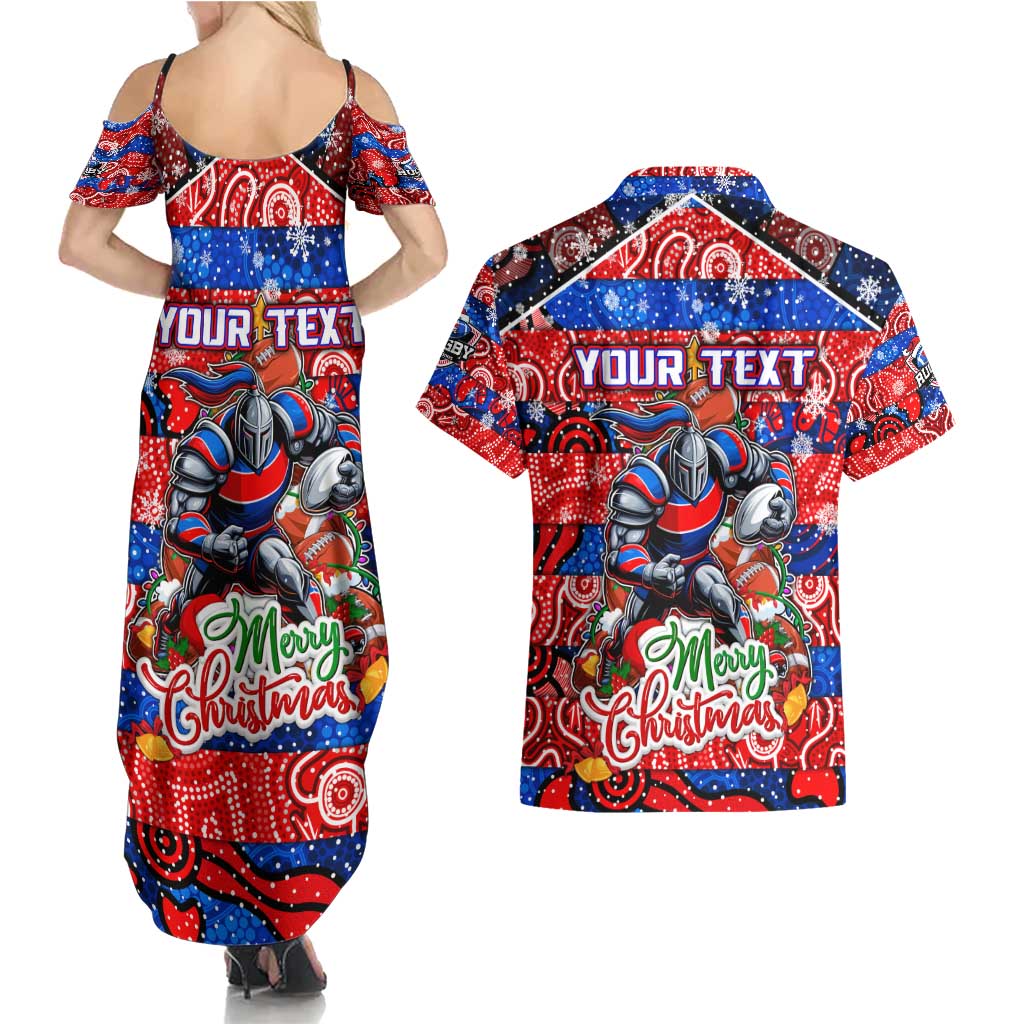 Custom Knights Rugby Merry Christmas Couples Matching Summer Maxi Dress and Hawaiian Shirt Indigenous Australian Art