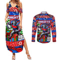 Custom Knights Rugby Merry Christmas Couples Matching Summer Maxi Dress and Long Sleeve Button Shirt Indigenous Australian Art
