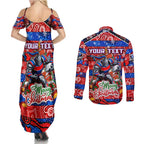 Custom Knights Rugby Merry Christmas Couples Matching Summer Maxi Dress and Long Sleeve Button Shirt Indigenous Australian Art