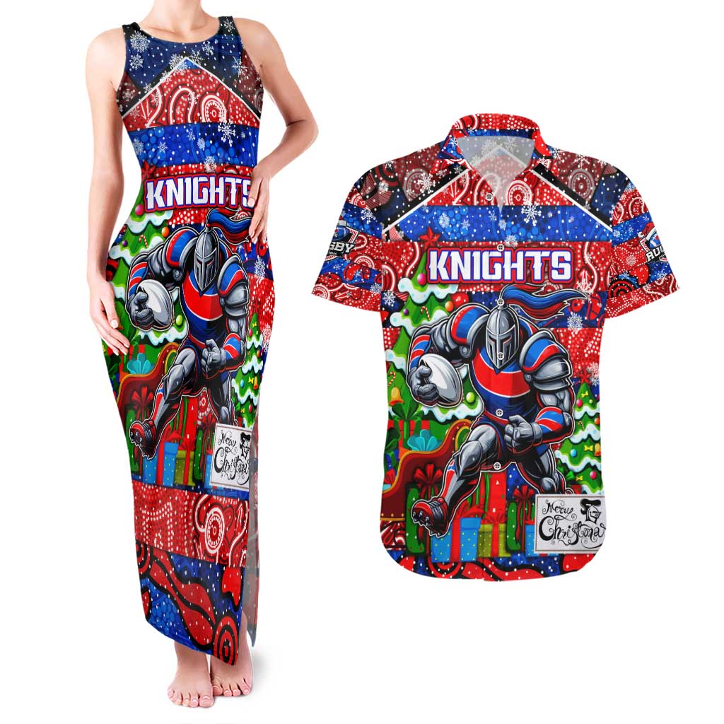 Custom Knights Rugby Merry Christmas Couples Matching Tank Maxi Dress and Hawaiian Shirt Indigenous Australian Art
