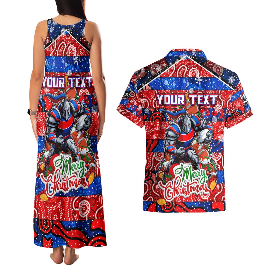 Custom Knights Rugby Merry Christmas Couples Matching Tank Maxi Dress and Hawaiian Shirt Indigenous Australian Art