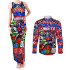 Custom Knights Rugby Merry Christmas Couples Matching Tank Maxi Dress and Long Sleeve Button Shirt Indigenous Australian Art