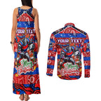 Custom Knights Rugby Merry Christmas Couples Matching Tank Maxi Dress and Long Sleeve Button Shirt Indigenous Australian Art