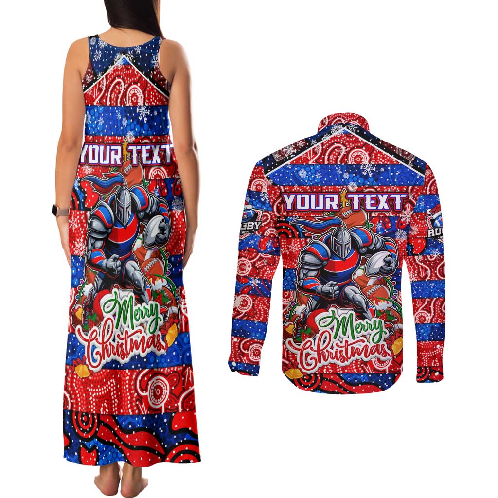 Custom Knights Rugby Merry Christmas Couples Matching Tank Maxi Dress and Long Sleeve Button Shirt Indigenous Australian Art