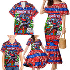 Custom Knights Rugby Merry Christmas Family Matching Mermaid Dress and Hawaiian Shirt Indigenous Australian Art