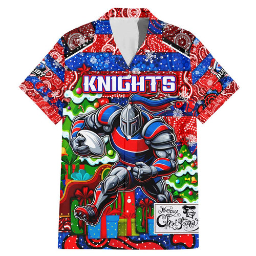 Custom Knights Rugby Merry Christmas Family Matching Mermaid Dress and Hawaiian Shirt Indigenous Australian Art