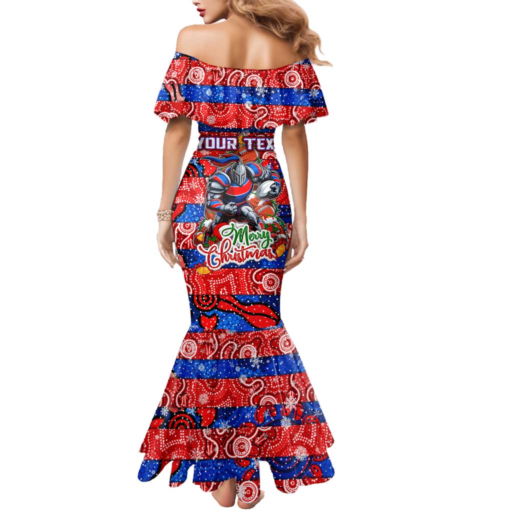 Custom Knights Rugby Merry Christmas Family Matching Mermaid Dress and Hawaiian Shirt Indigenous Australian Art